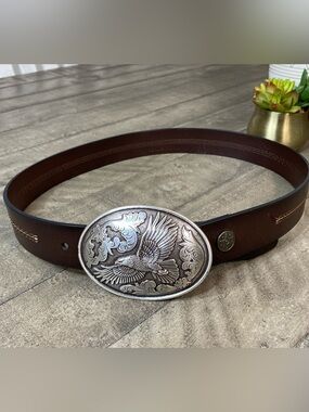 Nocona Women's Brown Leather Western Belt  Flying Eagle Oval Buckle 37044 Sz 34
